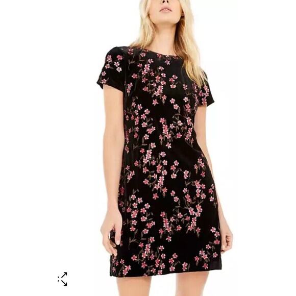 Calvin Klein Floral Whimsigoth Velvet Shift Dress Womens Size 12 Black Romantic - Picture 1 of 12
